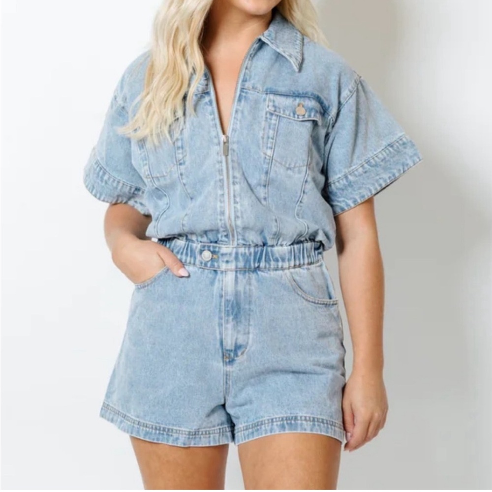 WeWoreWhat Jean flight romper NWT
